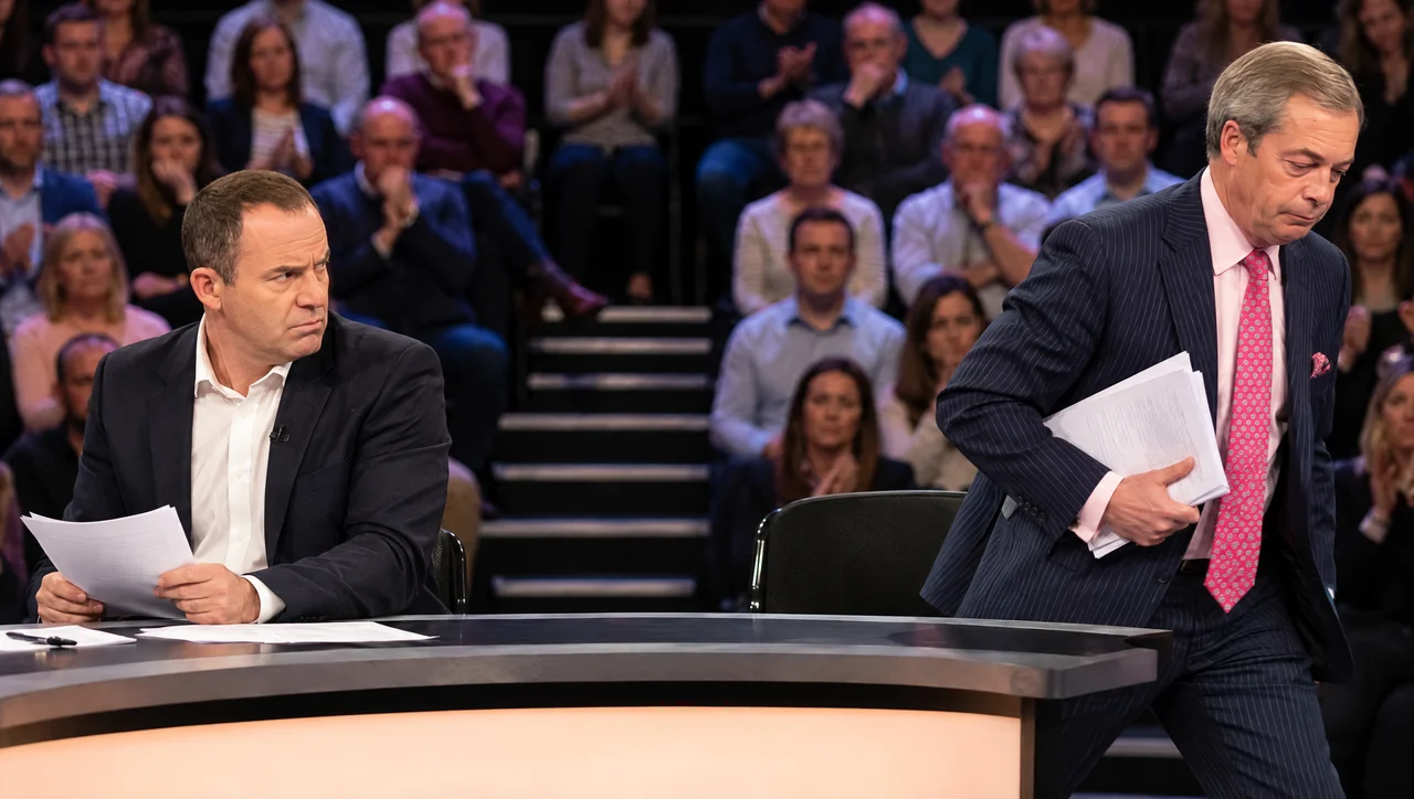 Farage leaves the set with the filings still in his hand, 7.52pm.